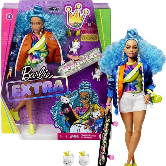 Barbie Other - Barbie Extra Doll In Bomber Jacket With 2 Pet Kittens, Skateboard & Accessories